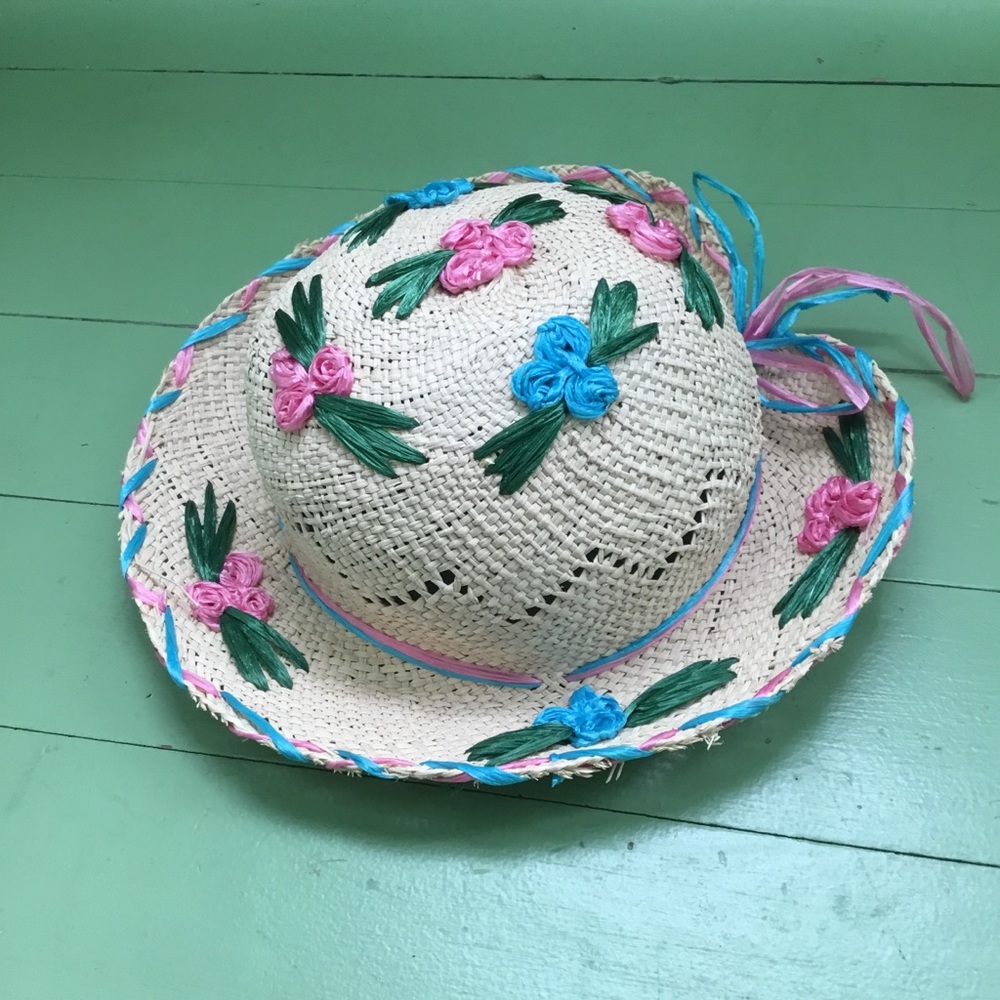 Kids Floral Straw Summer Beach Hat